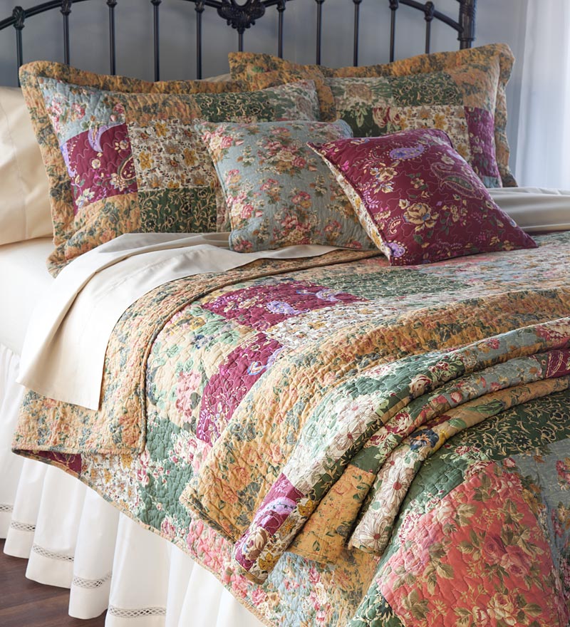 Cotton Floral Paisley Patchwork Quilt Sets, Throw And Pillows