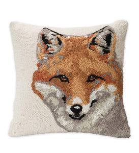 Hand-Hooked Wool Throw Pillow with Fox