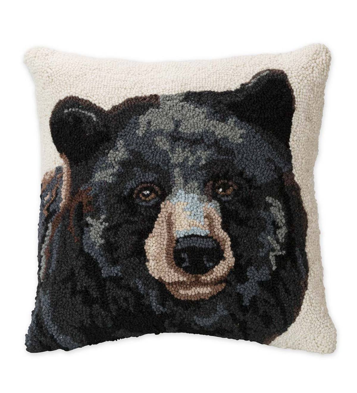 Hand-Hooked Wool Pillow with Bear