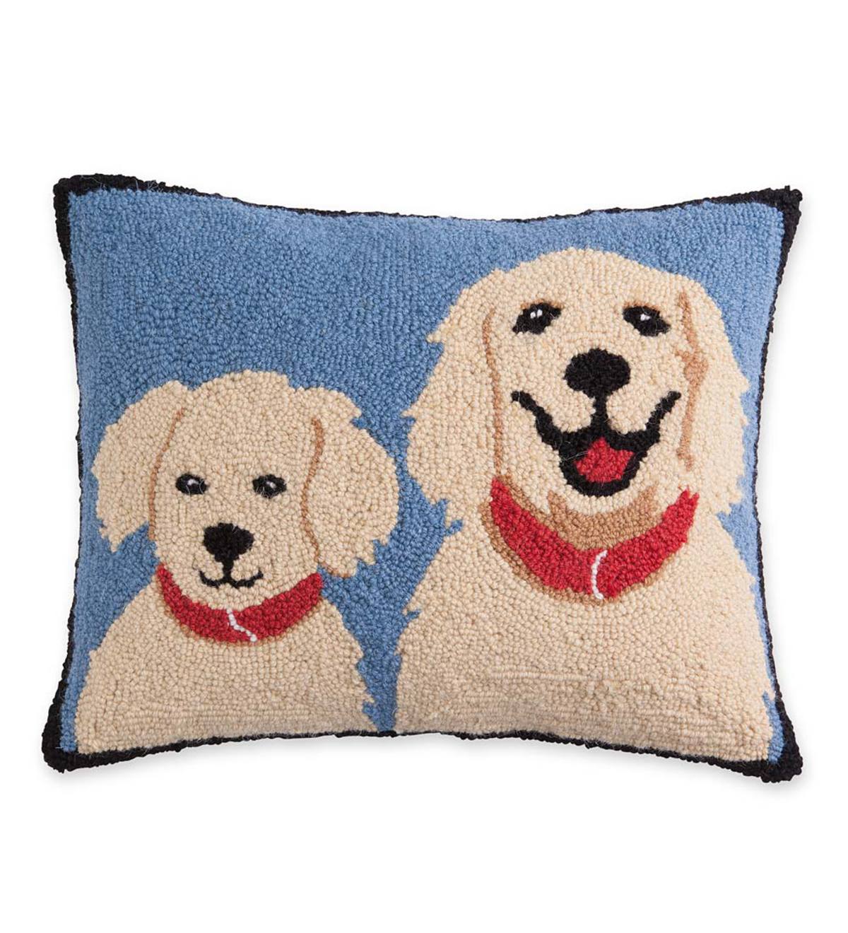 Hooked Wool Golden Retrievers Throw Pillow