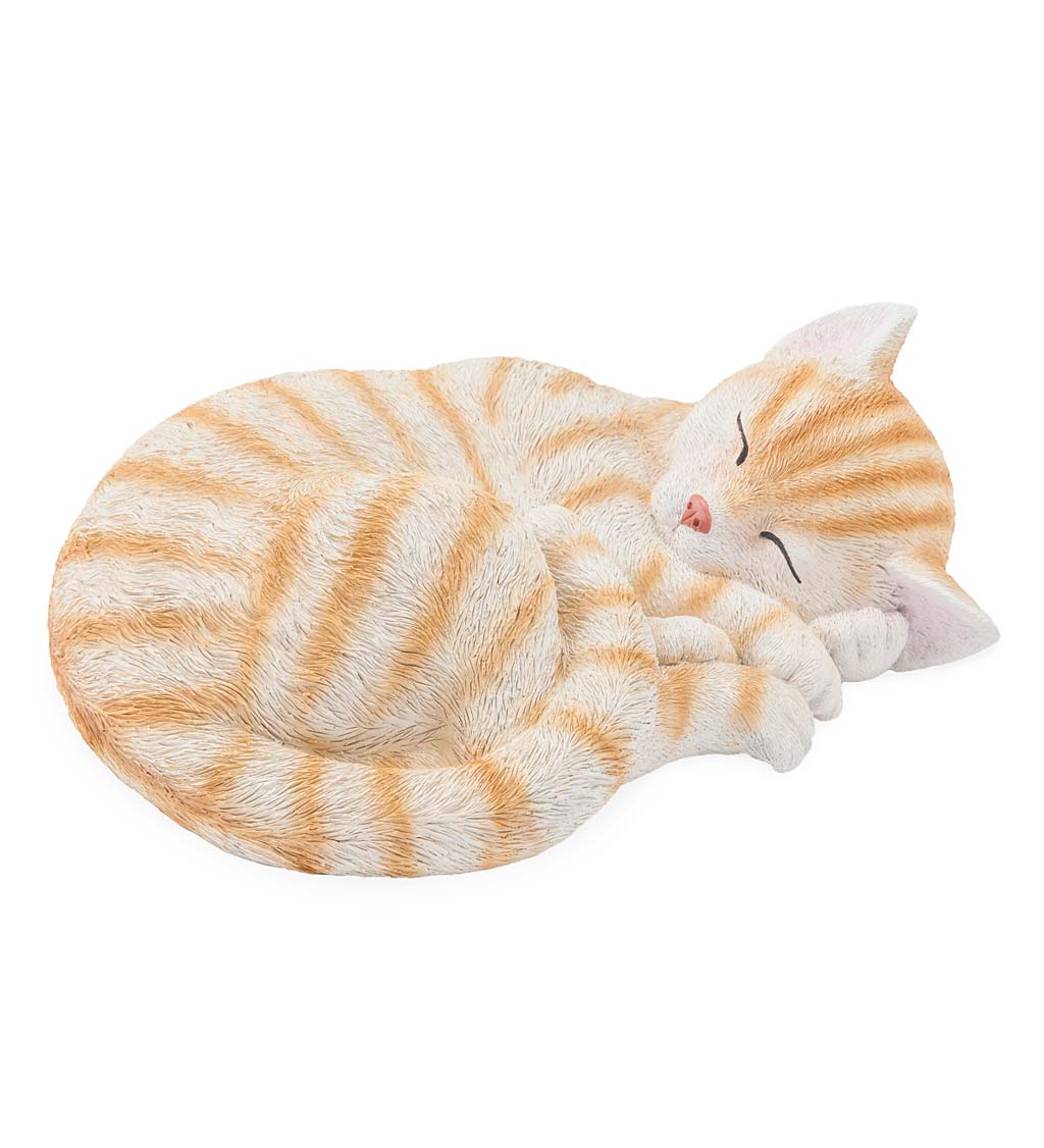 White and Ginger-Striped Sleeping Kitty Indoor/Outdoor Sculpture