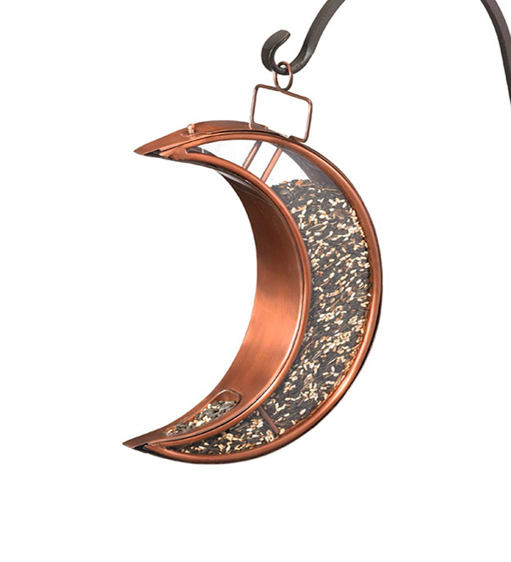 Copper and Plexiglass Crescent Moon Hanging Bird Feeder - Copper