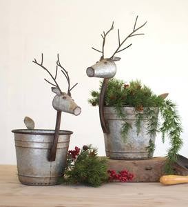 Metal Deer Planters, Set of 2