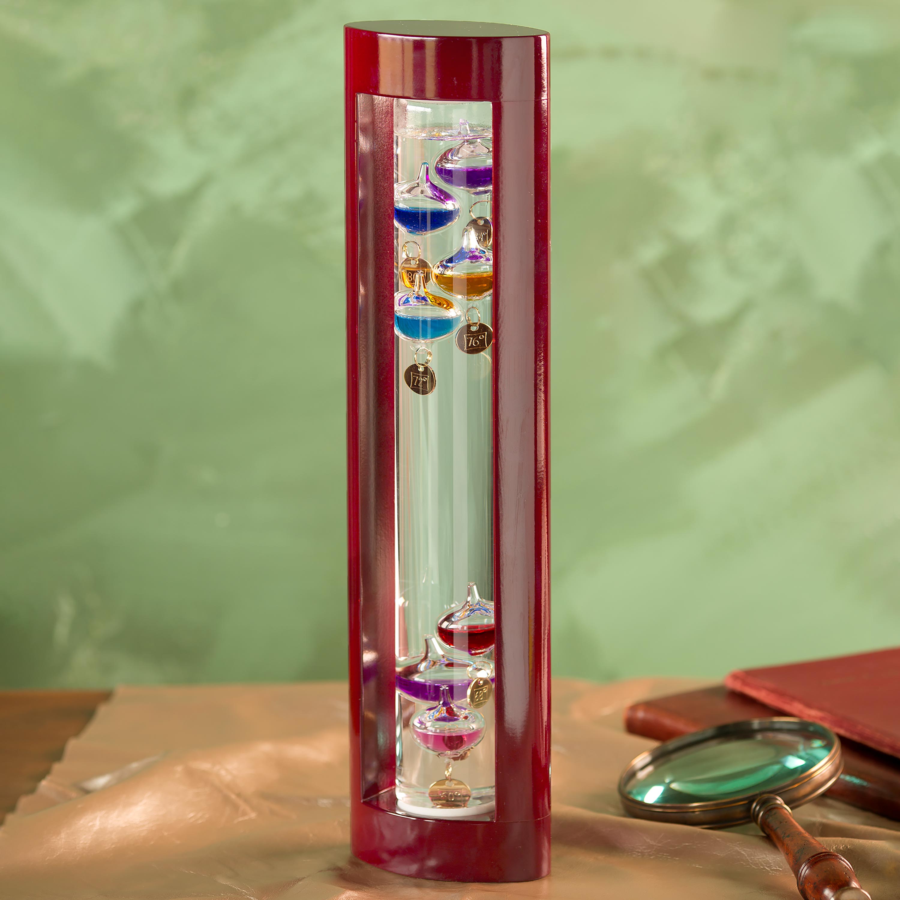 Galileo Thermometer with Cherry Finish Wood Frame