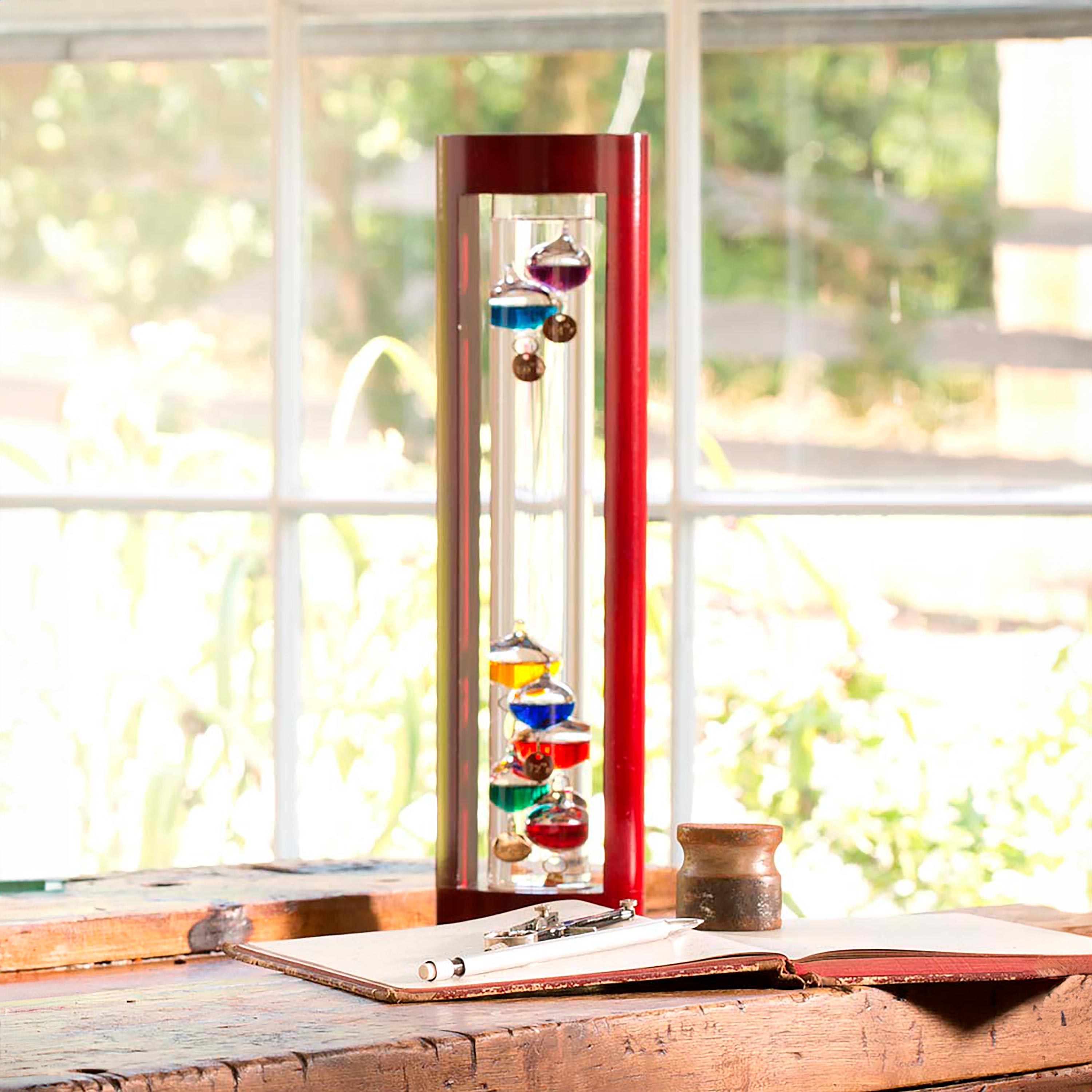 Galileo Thermometer with Cherry Finish Wood Frame