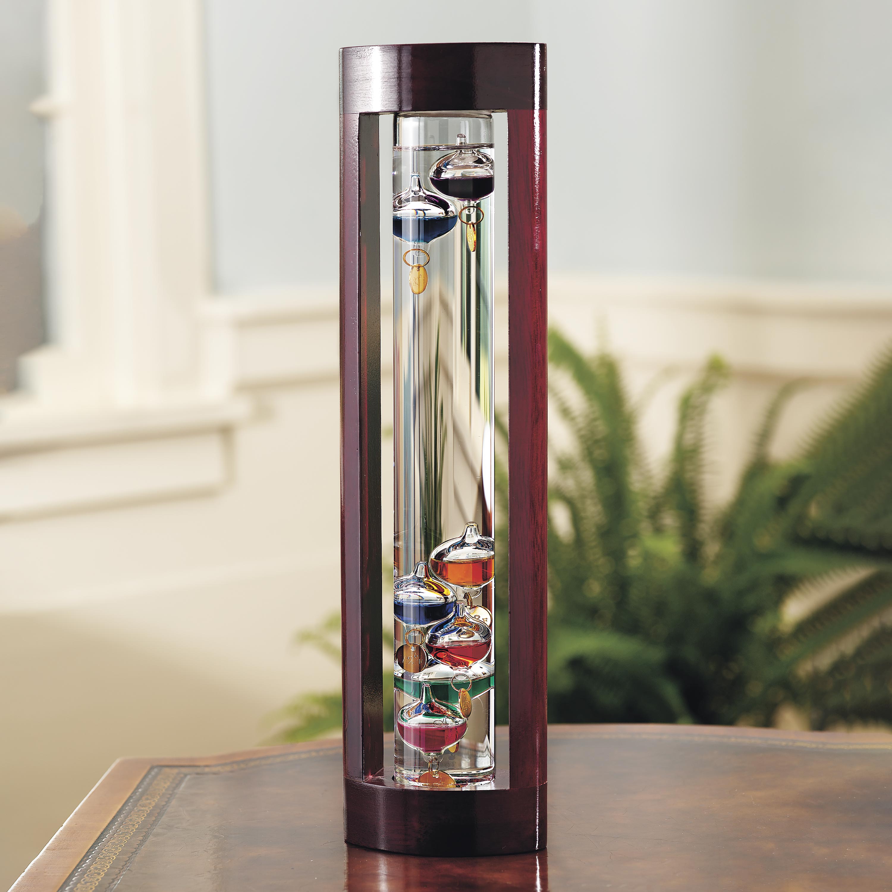 Galileo Thermometer with Cherry Finish Wood Frame