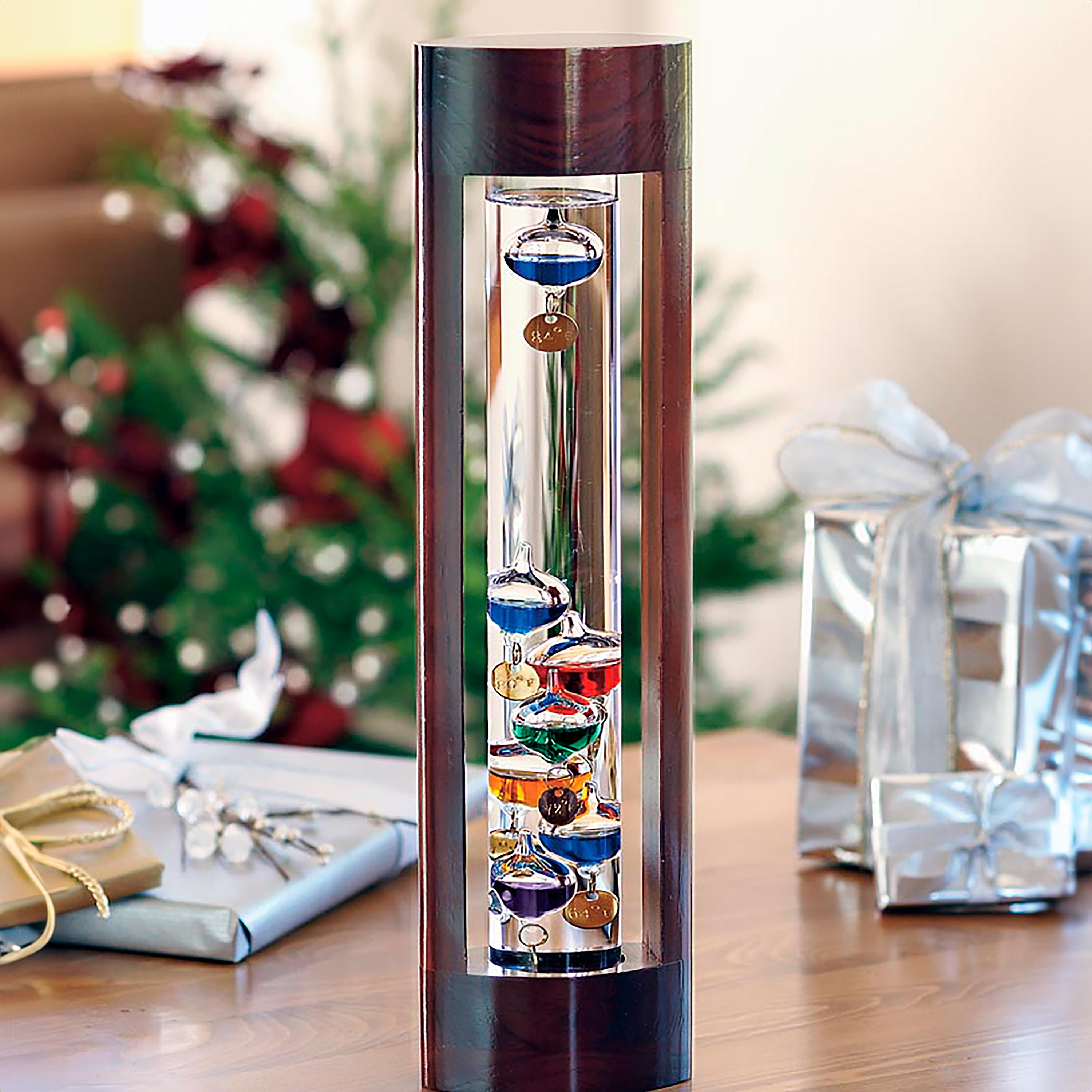 Galileo Thermometer with Cherry Finish Wood Frame