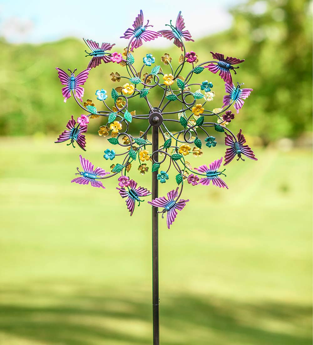 Pink and Purple Butterfly Metal Wind Spinner