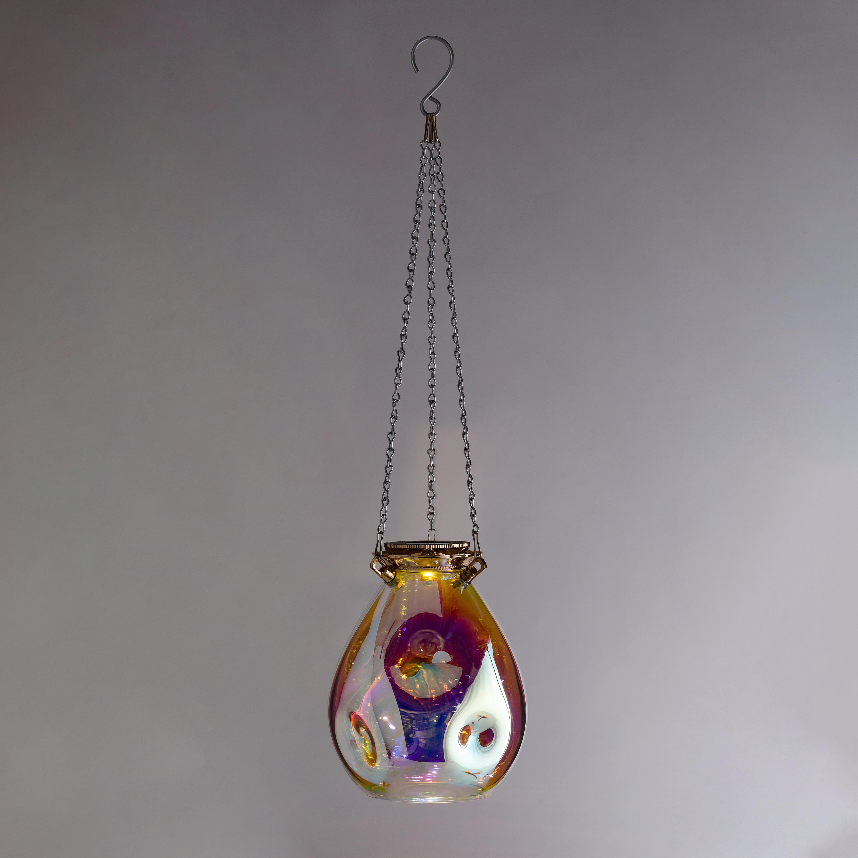 Oval Solar Iridescent Glass Light with 16" Hanging Chain