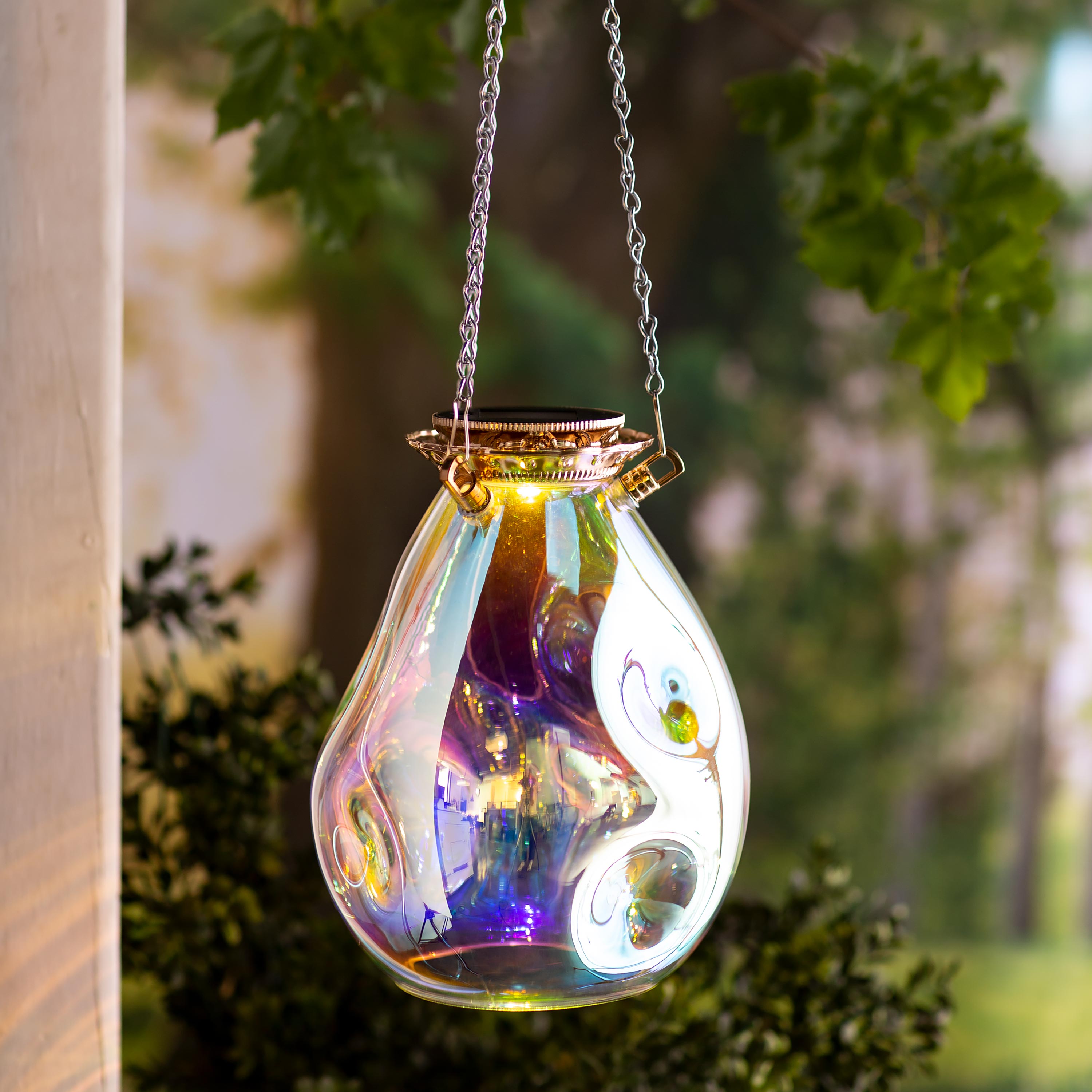 Oval Solar Iridescent Glass Light with 16" Hanging Chain