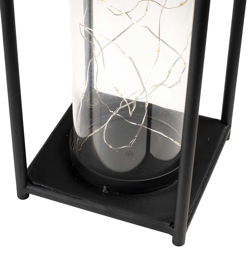 Glass Firefly Solar Lantern With String Lights, Small - Black