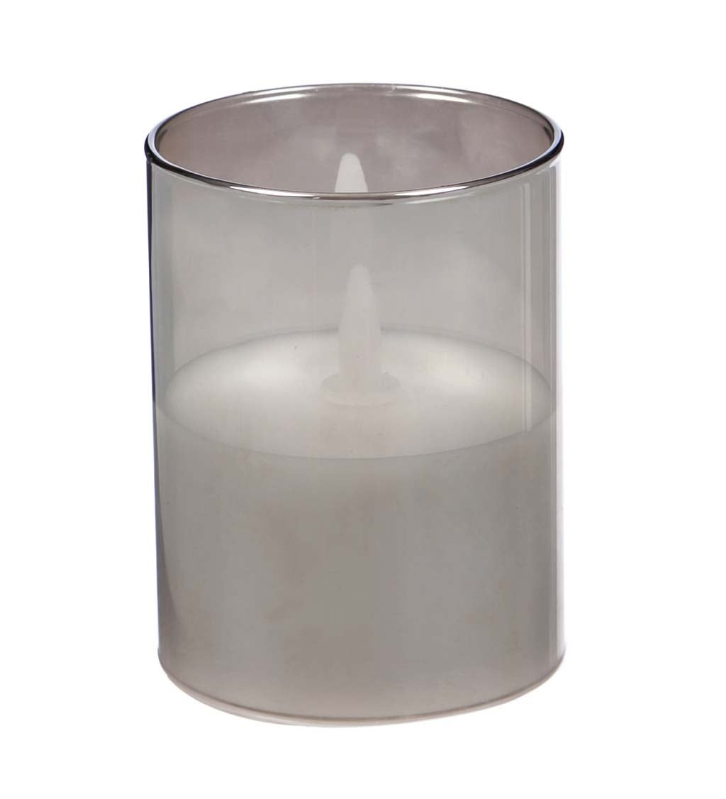 Smoky Glass LED Pillar Candles, Set of 3