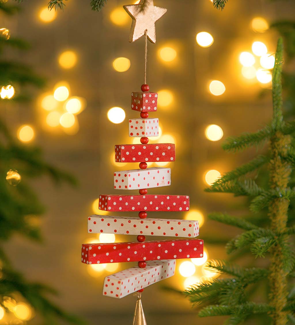 Wooden Red and White Christmas Tree Ornament