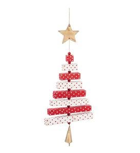 Wooden Red and White Christmas Tree Ornament