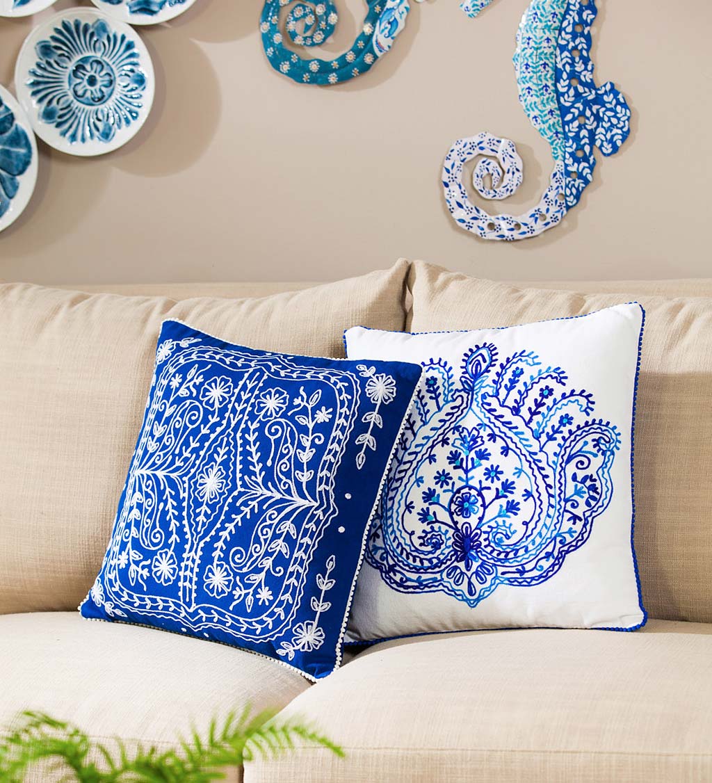 Blissful Blue Patterned Embroidered Pillow