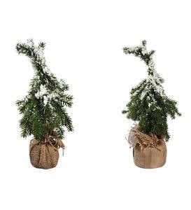 Snow Dusted Faux Trees in Burlap, Set of 2