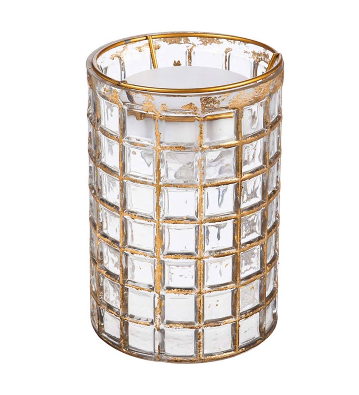 LED Gold Mosaic Cylinder Lantern