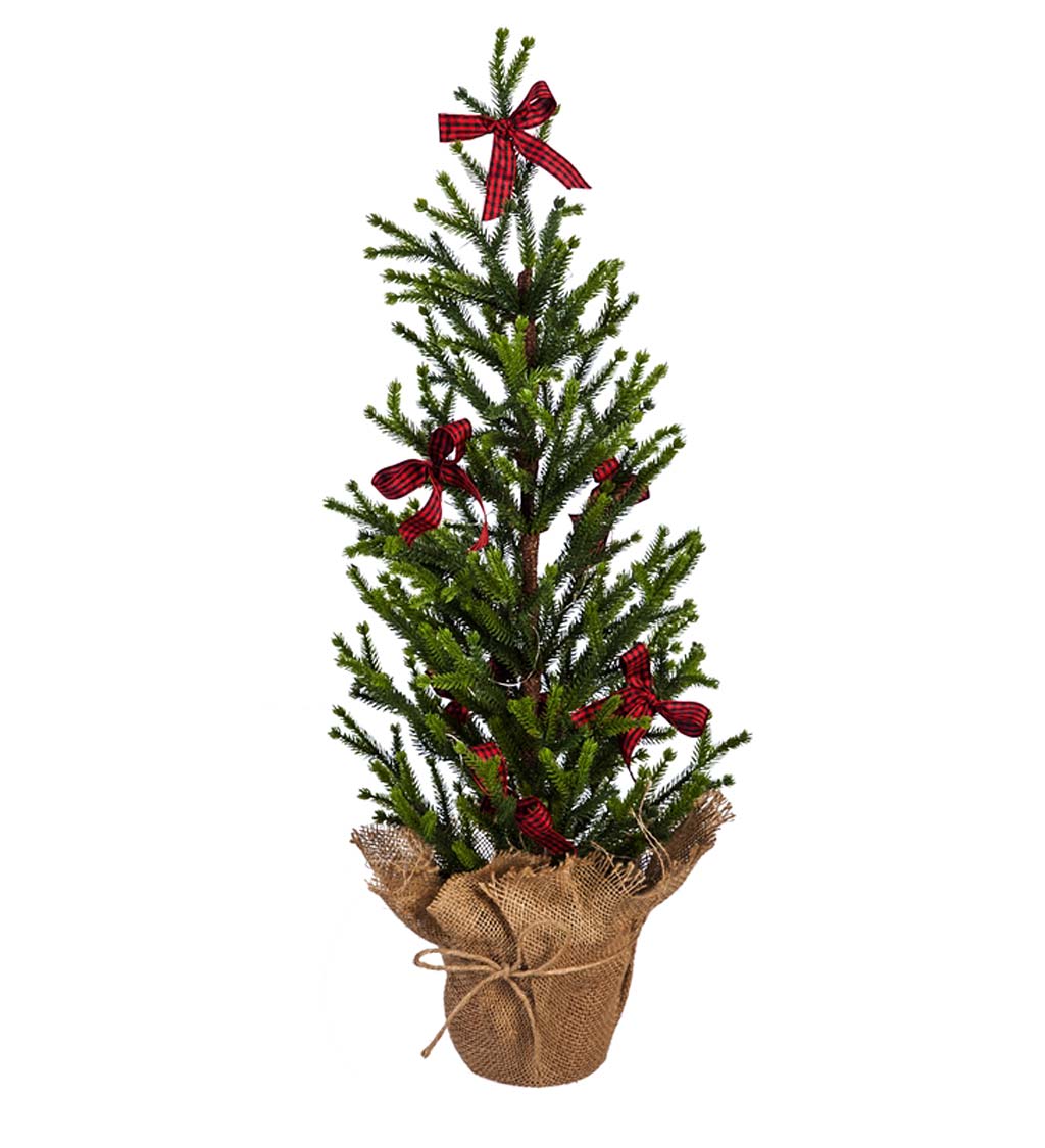 Plaid Bows 29" Artificial Lighted Tree in Burlap Pot