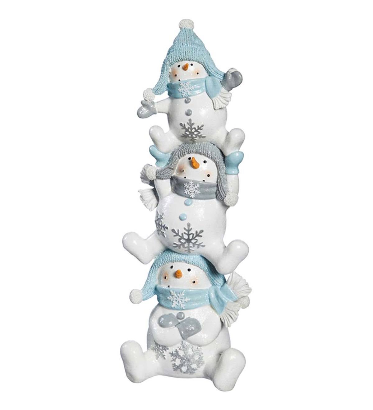 Stacked Snowmen with Hats and Scarves Statuary