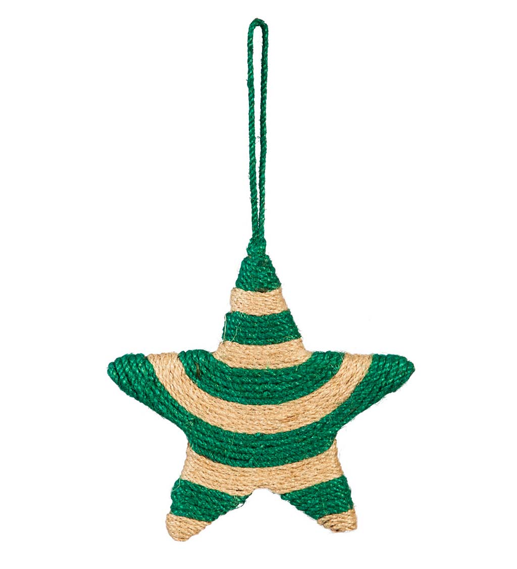 Red and Green Natural-Fiber Star Ornaments, Set of 6