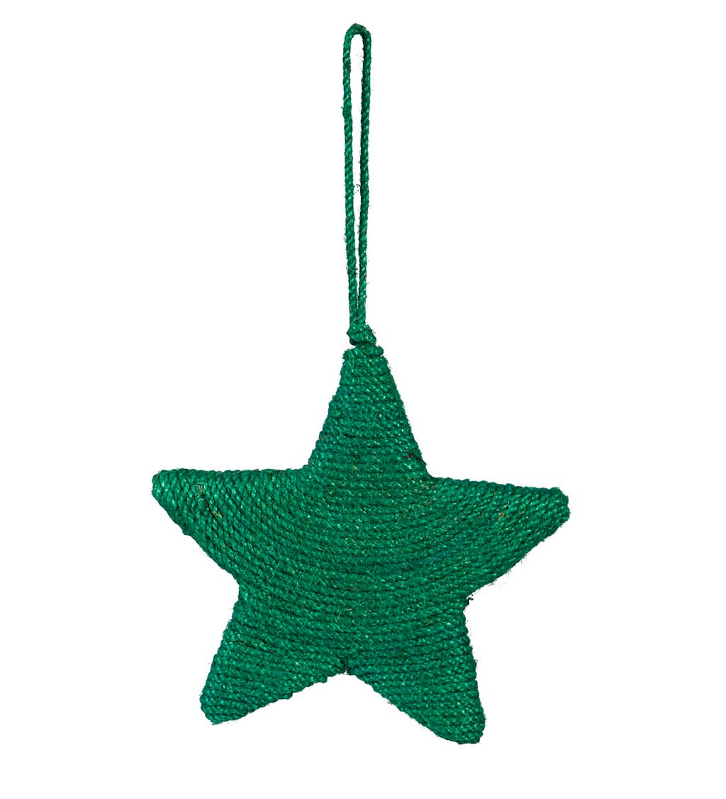 Red and Green Natural-Fiber Star Ornaments, Set of 6