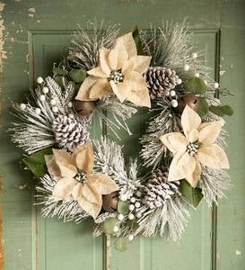 Snow Dusted Burlap Poinsettia Christmas Wreath