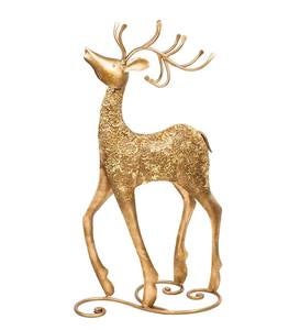 Gold Metal Detailed Reindeer Statuary