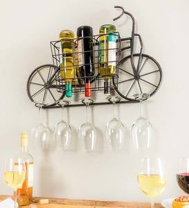 Black Metal Bicycle Wine and Glass Rack
