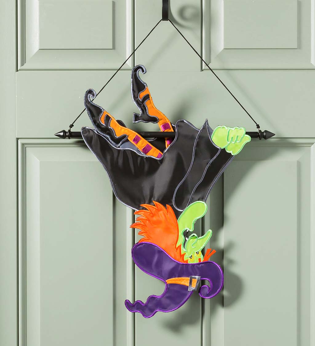 Sculpted Upside Down Flying Witch Halloween Applique Garden Flag