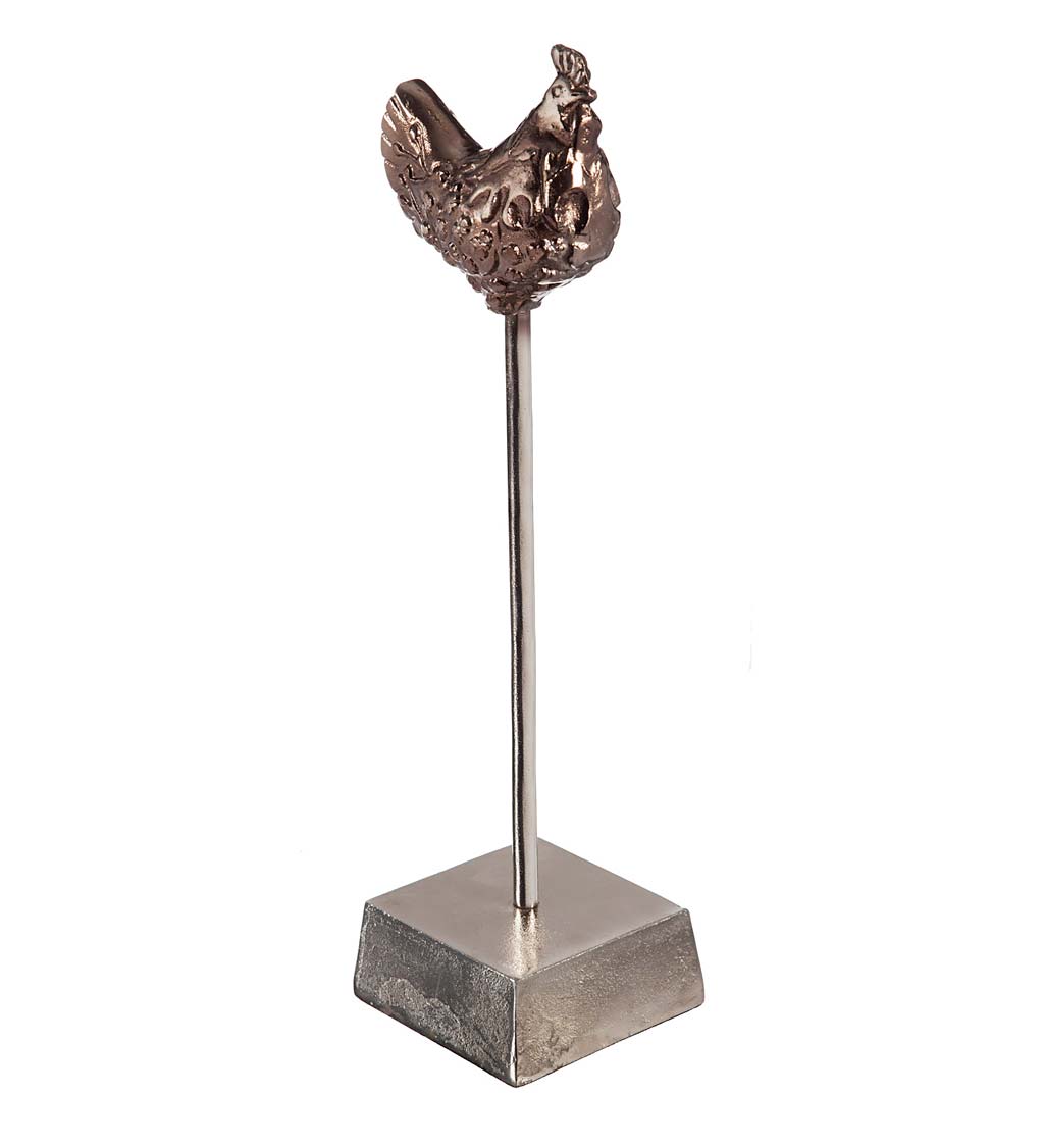 Tall Silver Chicken on a Pedestal