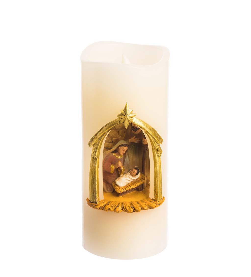 Battery Operated Flameless LED Wax Holy Family Pillar Candle