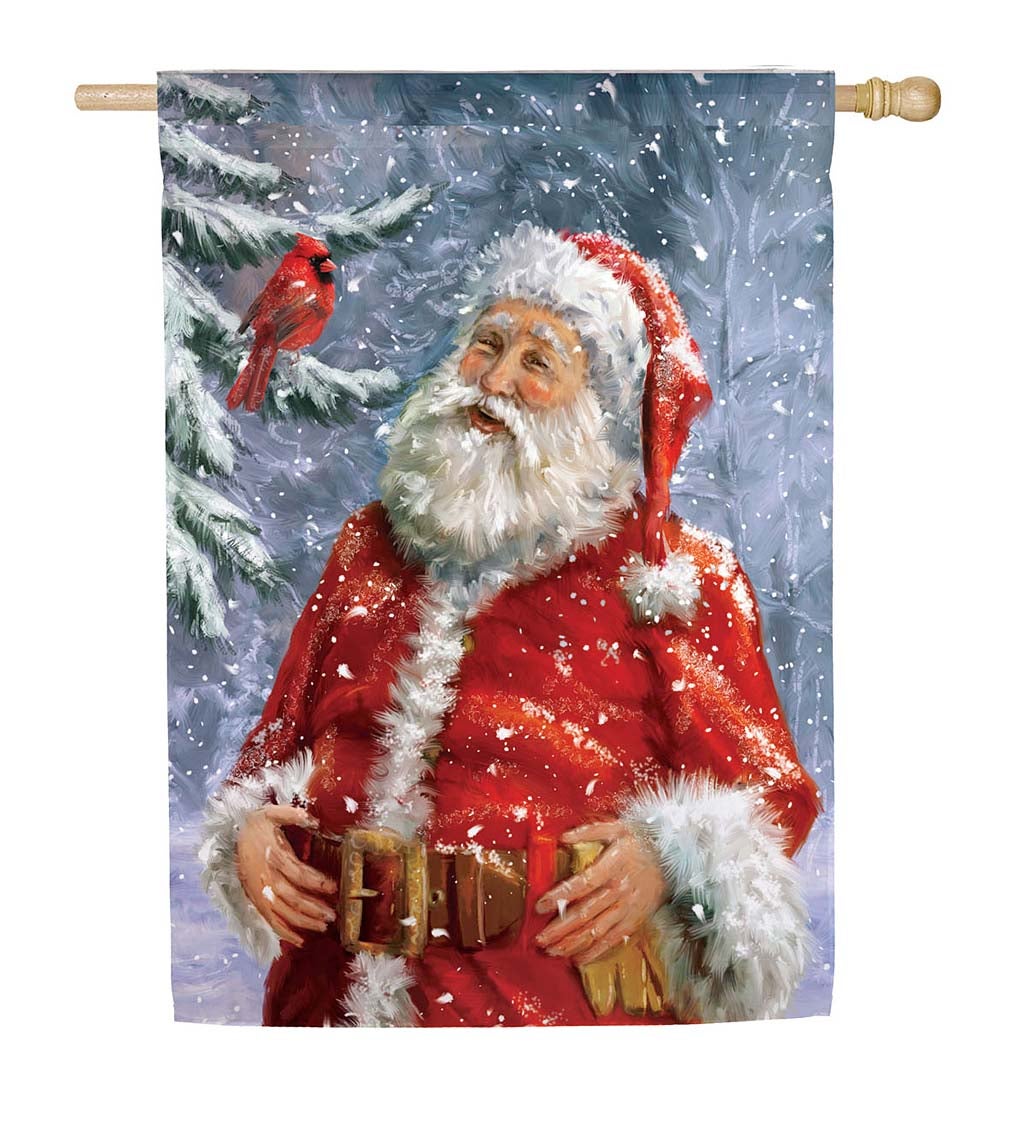 Santa and the Cardinal Suede House Flag