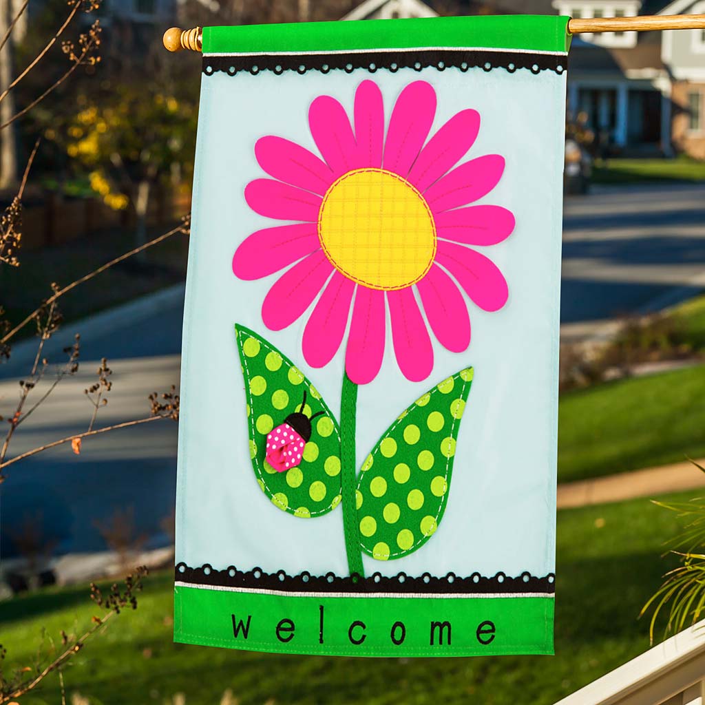 Welcome Daisy Applique House Flag
