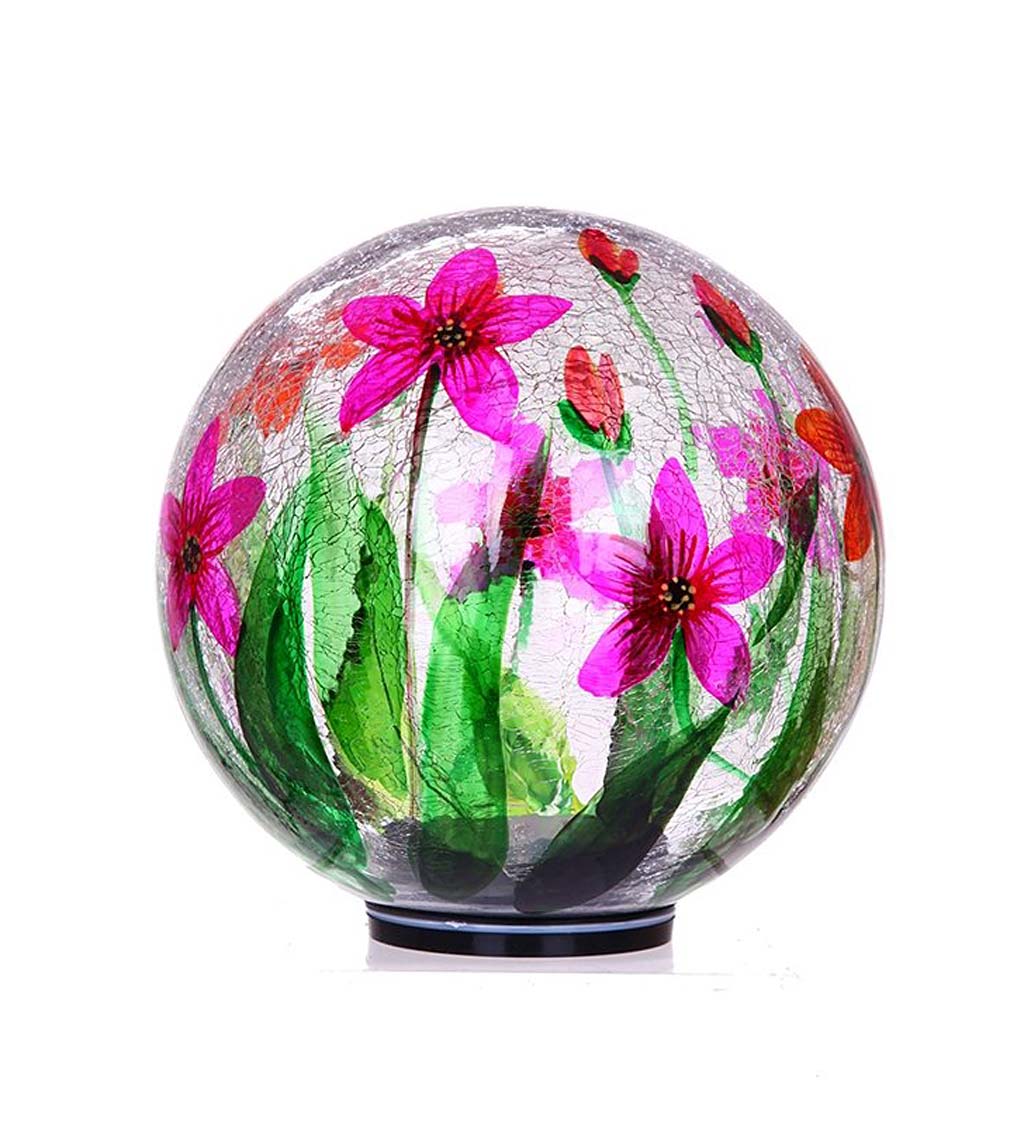 LED Floral Crackle Glass Orb, 6"