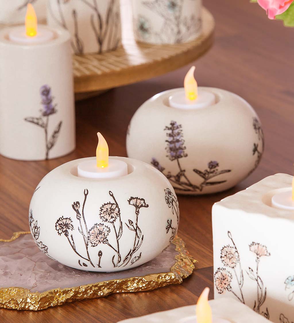 Stamped Botanical Ceramic Tealight Candle Holders, Set of 2