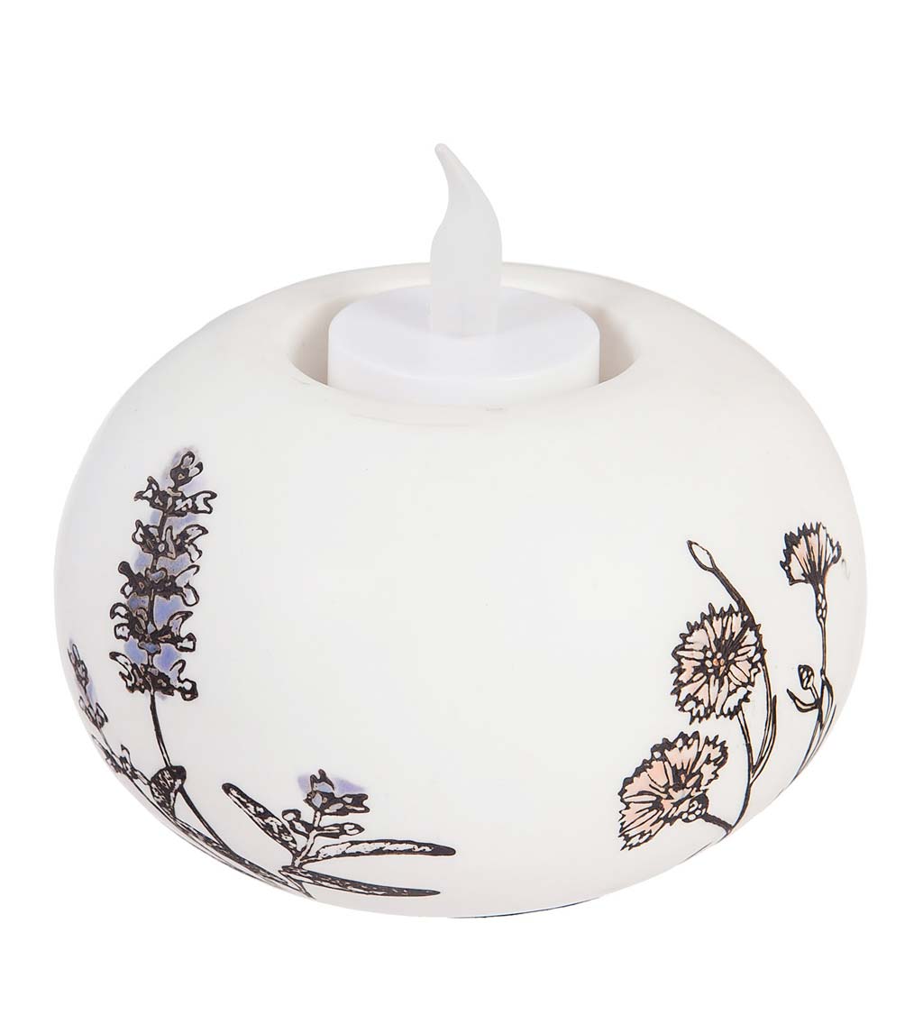 Stamped Botanical Ceramic Tealight Candle Holders, Set of 2