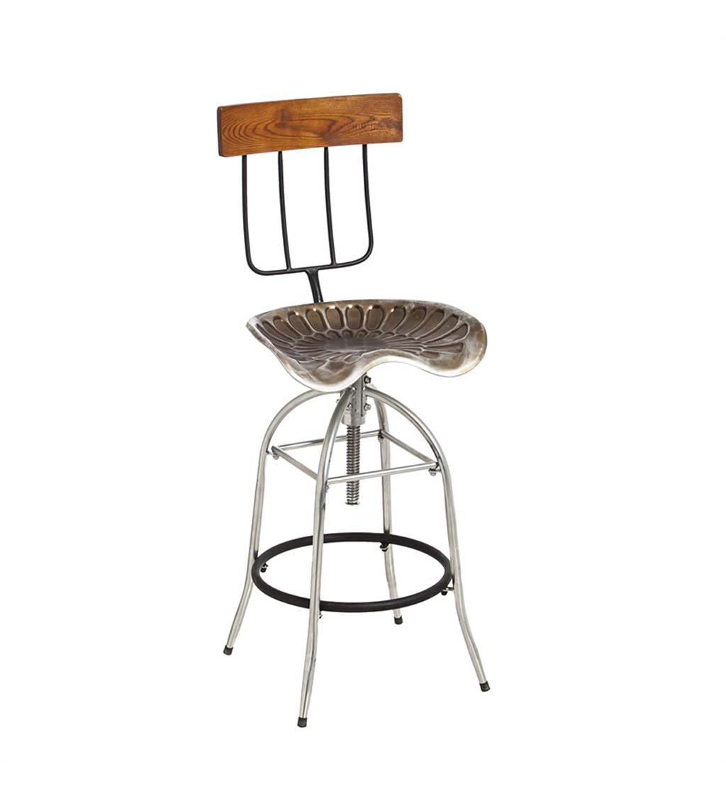 Metal and Pine Wood Tractor-Style Bar Stool