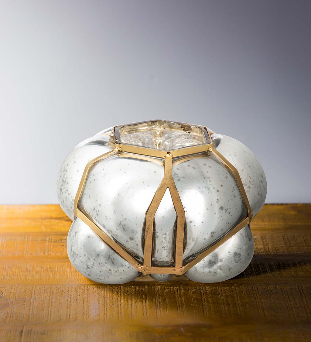 Abstract Mercury Glass and Metal Candle Holder