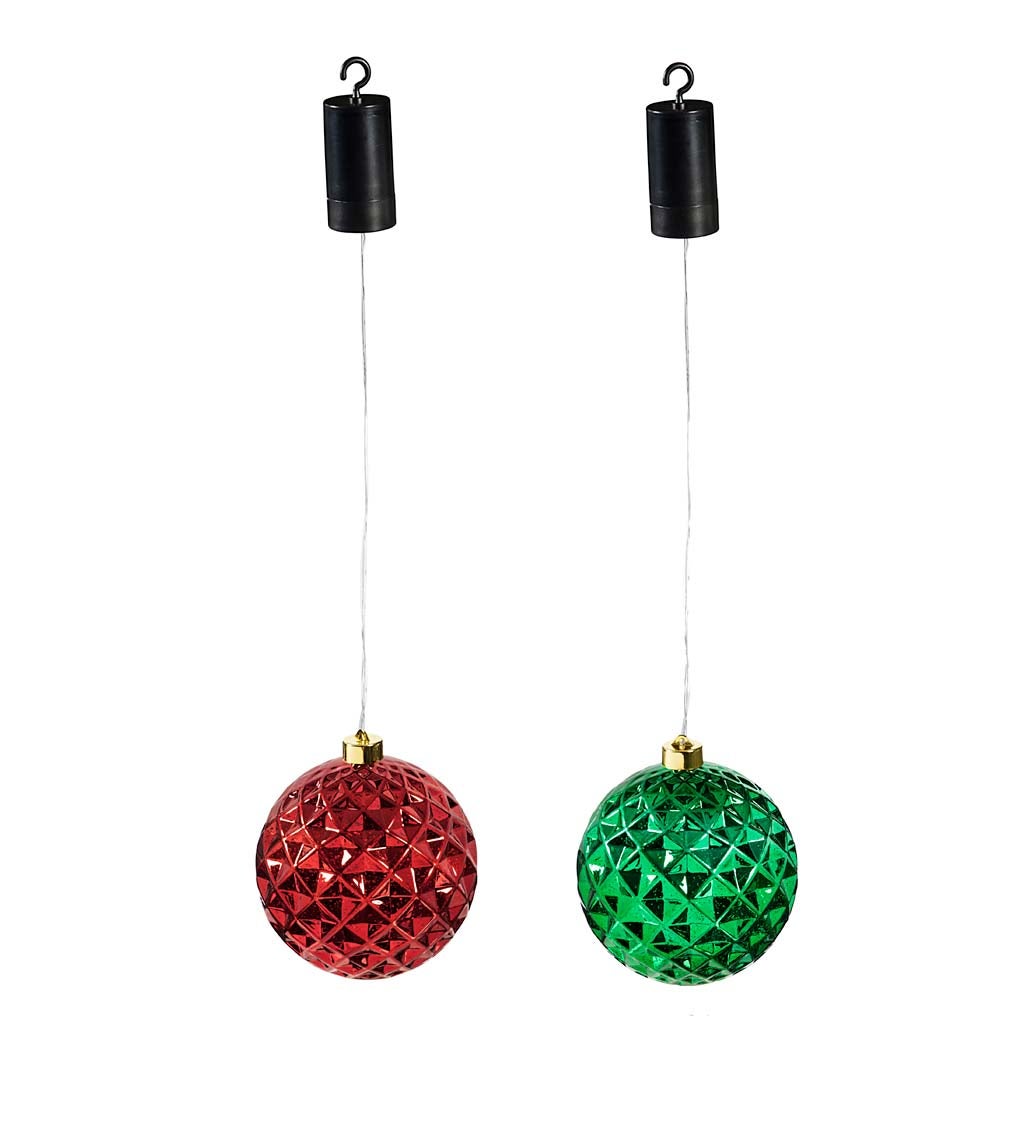 Indoor/Outdoor Lighted Shatterproof Hanging Holiday Faceted Ball 5" Ornaments, Set of 2