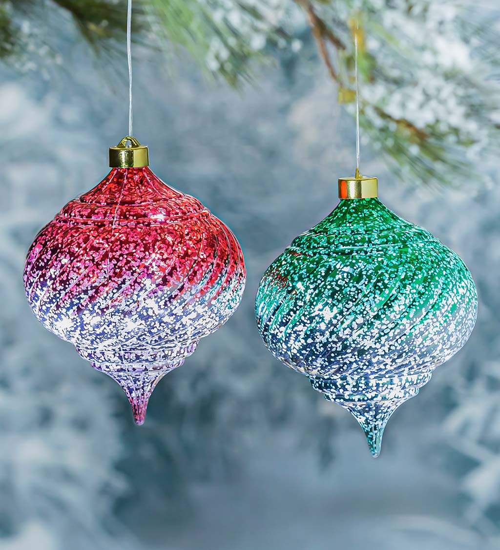 8" Indoor/Outdoor Shatterproof Lighted Ombre Onion Ornaments, Set of 2