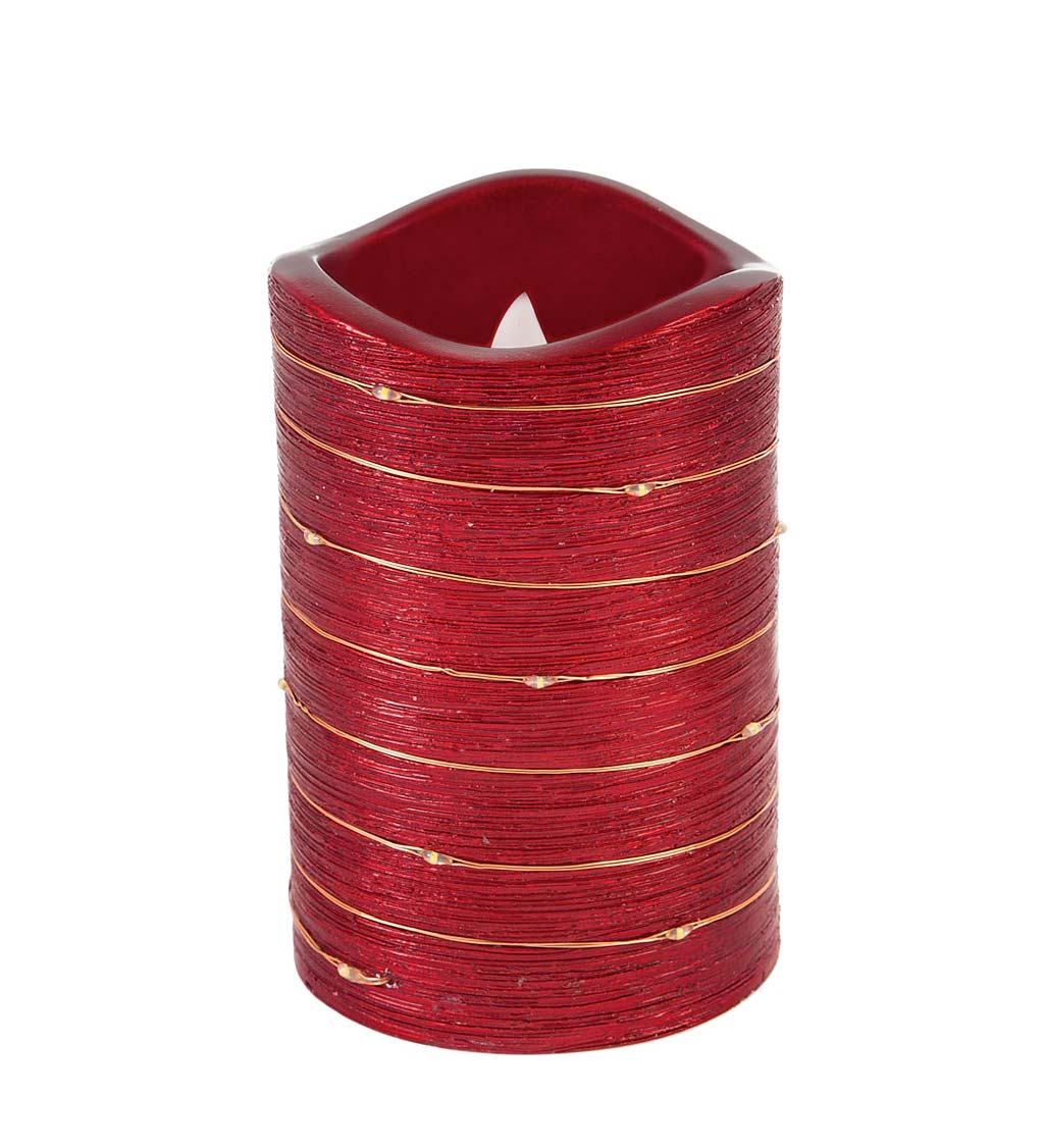LED Metallic Wire Wrapped Flameless Pillar Candles, Set of 2
