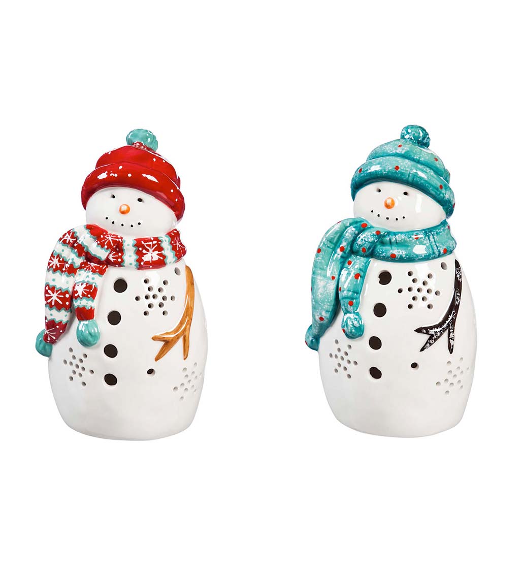 LED Ceramic Snowmen, Set of 2