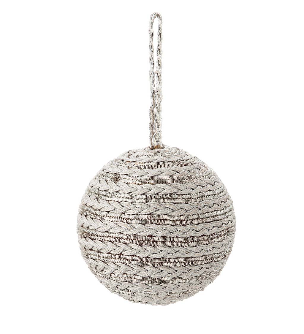 Natural Fiber and Tinsel Ball Ornament, Set of 3