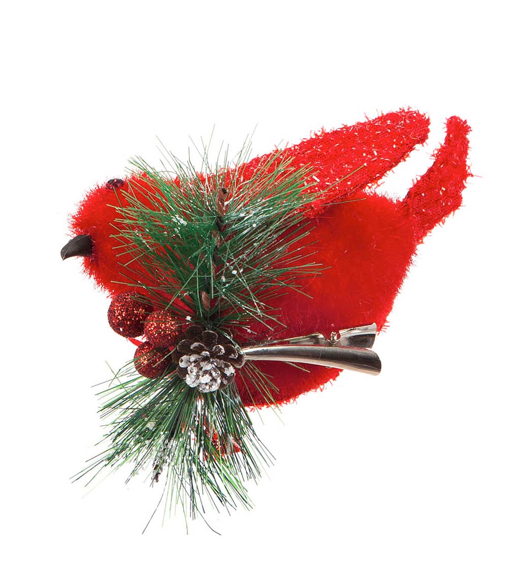 Red Bird with Red Berries Tree Clip, Set of 4