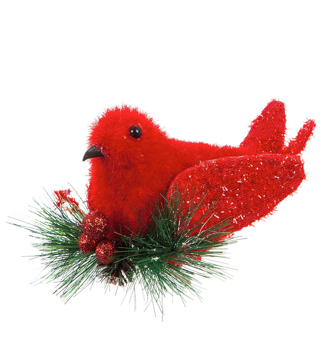 Red Bird with Red Berries Tree Clip, Set of 4