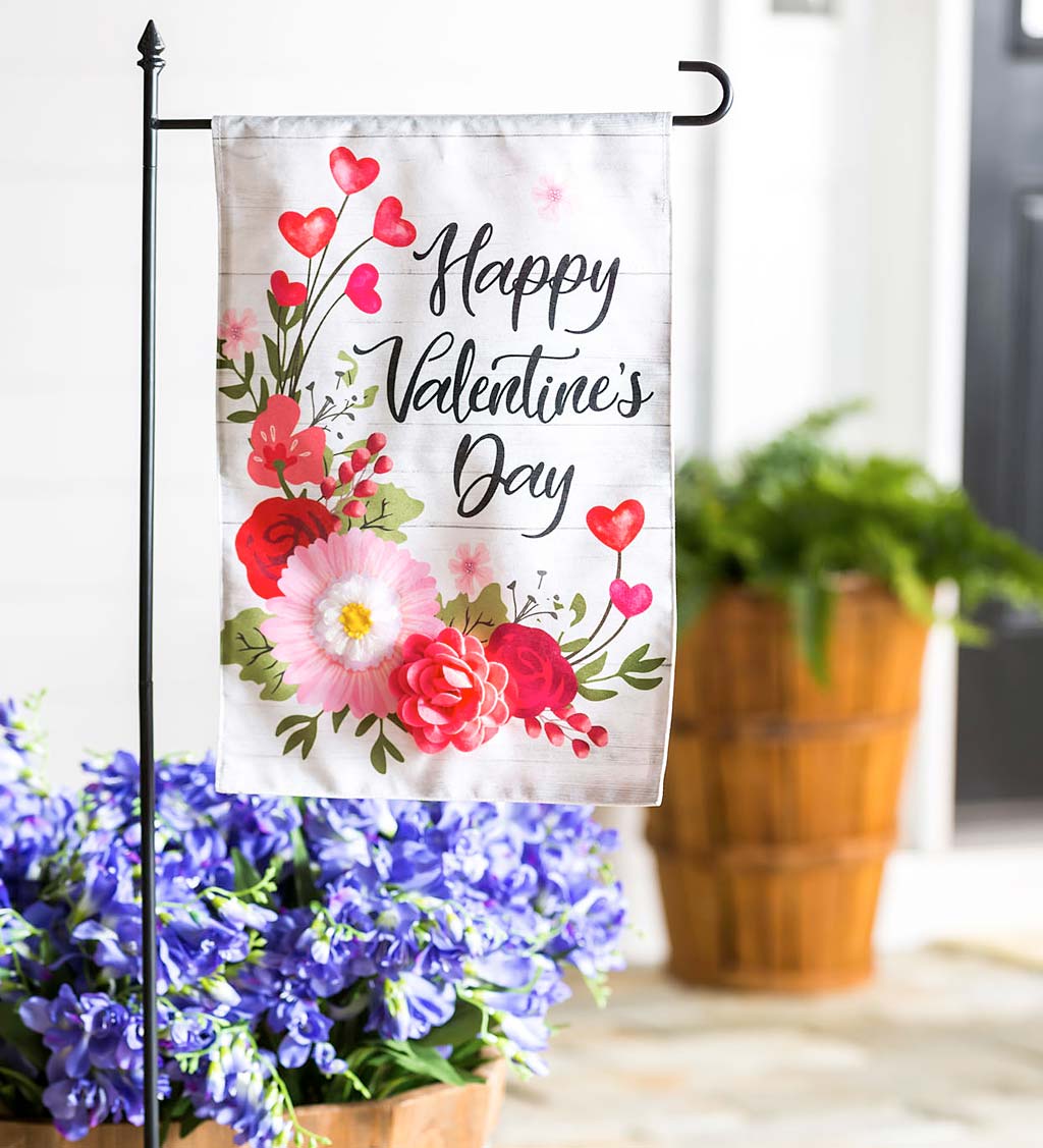 Valentine's Day Shiplap Floral Garden Linen Flag