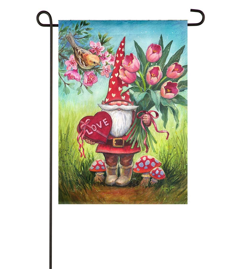 Valentine's Gnome Suede Garden Flag