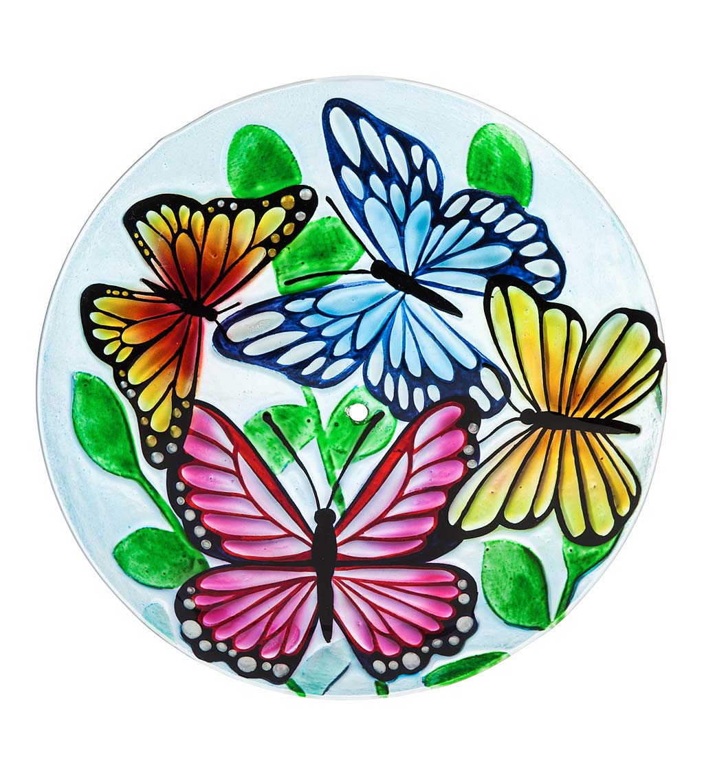 Hand-Painted Embossed Glass Butterfly Solar Bird Feeder