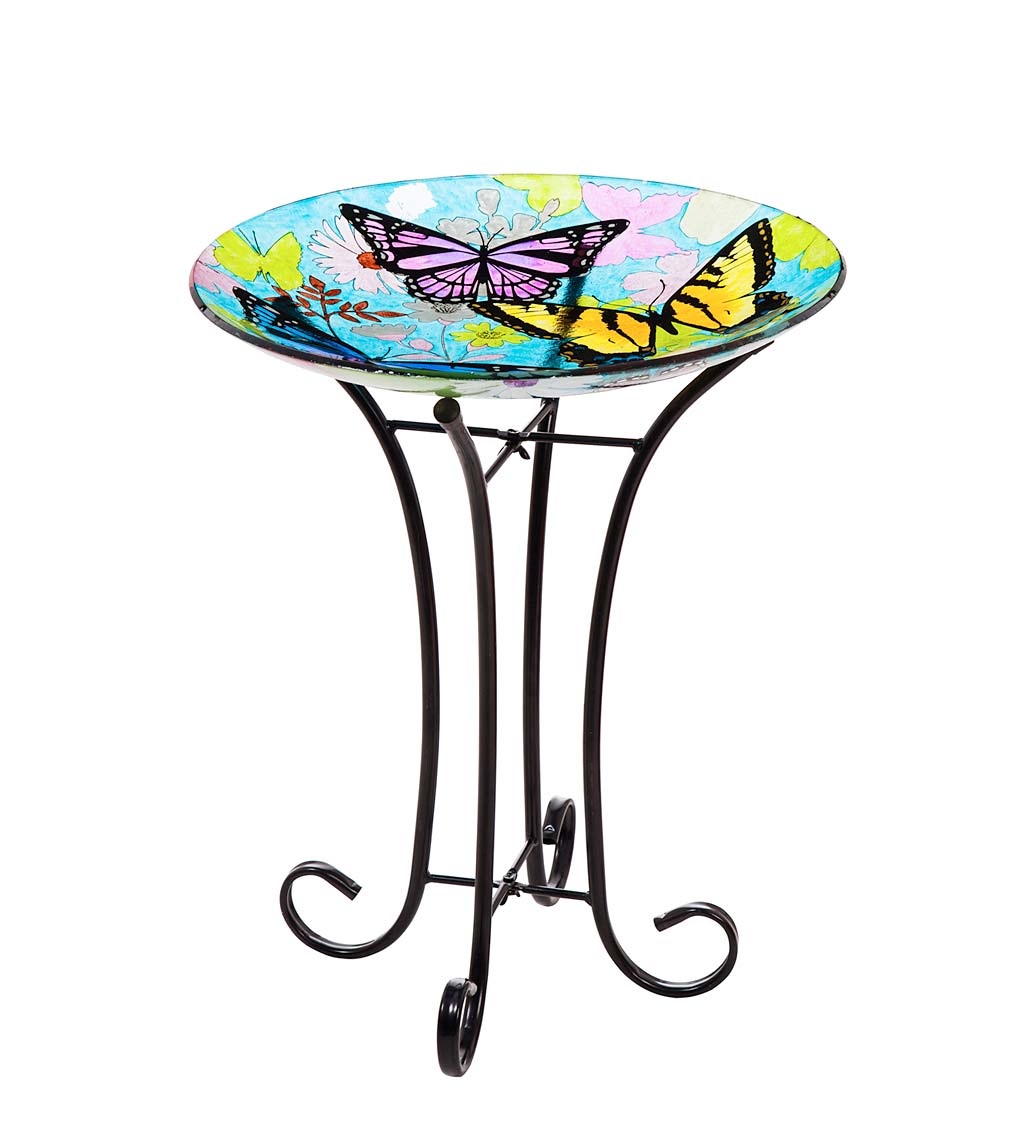 Bountiful Butterfly Glass Birdbath Basin with Stand