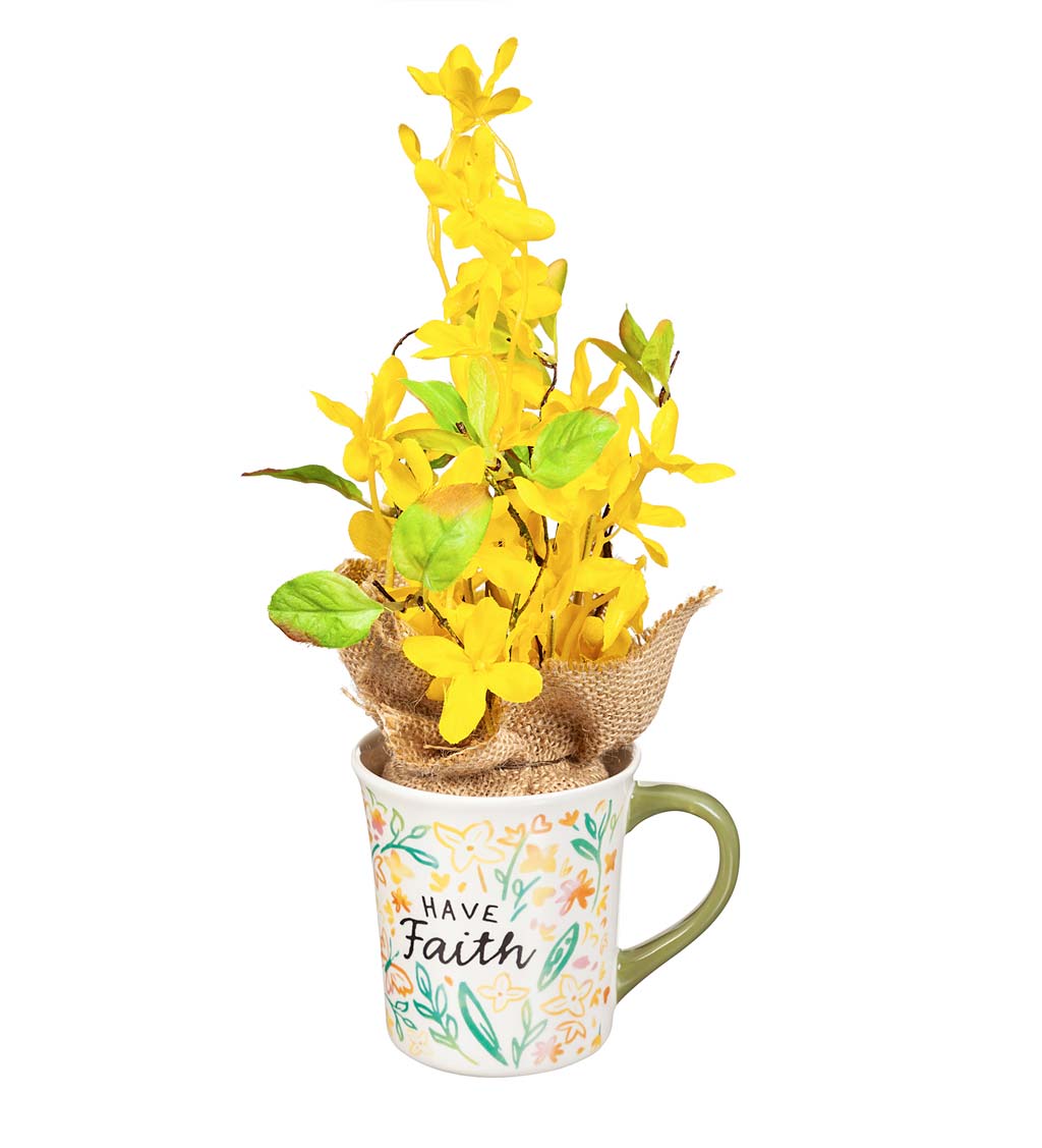 Faux Floral Arrangement with Coffee Cup Gift Set